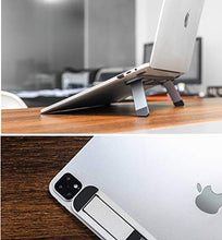 Load image into Gallery viewer, Tablet and Laptop Riser – Folding Aluminum Computer Stand Universally Compatible with 10”-16” Models Including MacBook, iPad, HP, Lenovo and Dell – Self-Adhesive with Non-Skid Silicone Feet (Silver)