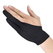 Load image into Gallery viewer, Artist Glove with Two Fingers 2 Pack,Free Size Prevents smudges for Light Box Graphic Tablet Pen Display iPad Pro Pencil Black Drawing Art Creation