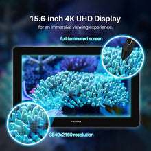 Load image into Gallery viewer, HUION Kamvas Pro 16 Plus 4K UHD Graphics Drawing Tablet with Full Laminated Screen 145% sRGB Battery-Free Stylus PW517 for PC, Mac, Android, 15.6-inch Pen Display