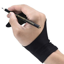 Load image into Gallery viewer, Artist Glove with Two Fingers 2 Pack,Free Size Prevents smudges for Light Box Graphic Tablet Pen Display iPad Pro Pencil Black Drawing Art Creation
